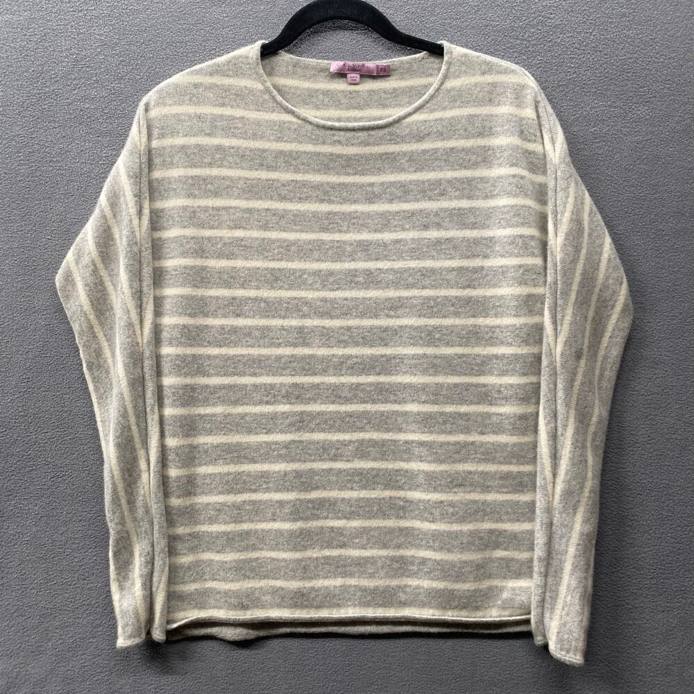 Calypso St Barth 100% Cashmere Sweater Womens XS Gray White Striped Long Sleeve